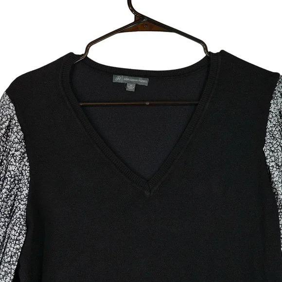 Adrianna Papell M Womens Bishop‎ Sleeve Sweater sMixed Media Black White Floral - Picture 7 of 12